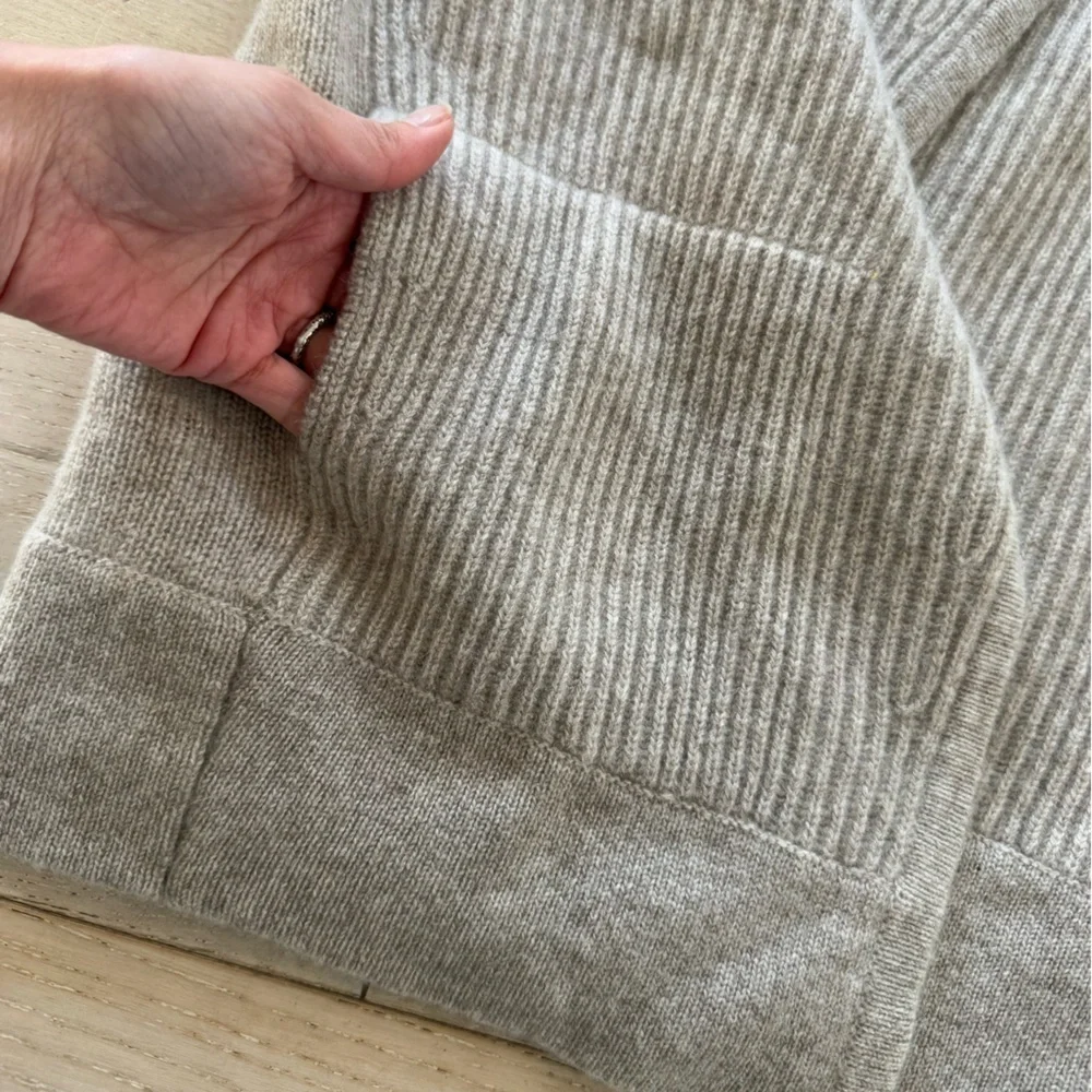 White+Warren Ribbed knit 100% cashmere sweater pockets M - Picture 3 of 5
